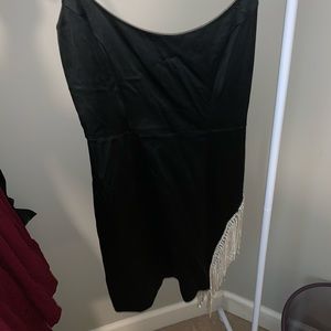 Oh Polly Black Silk Dress with Silver Detailing